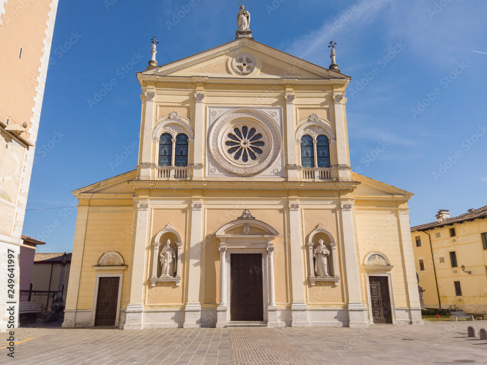 Breganze, Vicenza, Italy. The main church and the clock tower