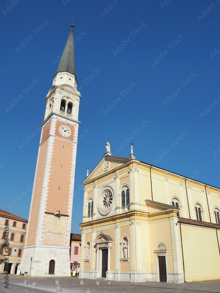 Fototapeta premium Breganze, Vicenza, Italy. The main church and the clock tower