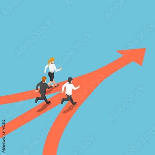 Isometric business people came from different way but have same target