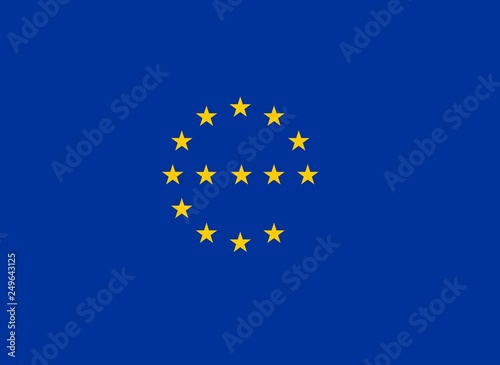 Flag of the European Union modified. Design of letter E with the stars of the EU. Poster illustration. Europe concept.