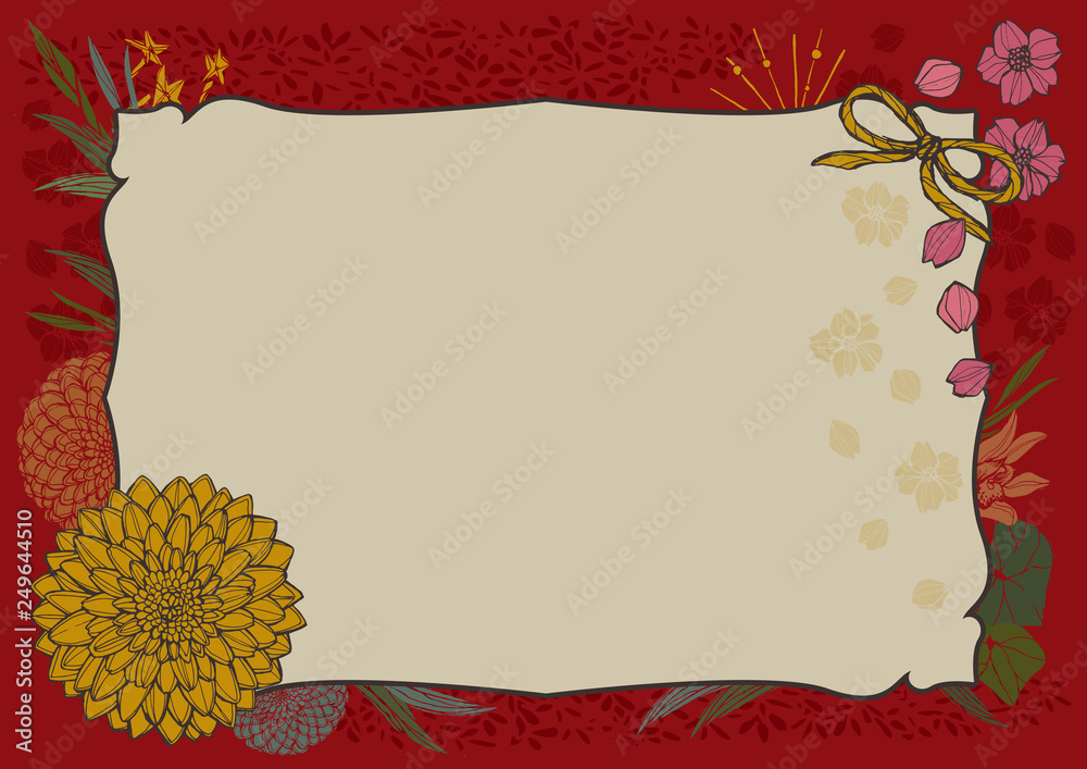 日本風 和柄 花柄フレーム 菊と桜 Stock Vector Adobe Stock