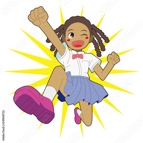 元気にジャンプする黒人少女 A black girl to jump