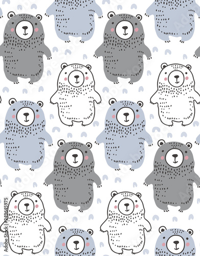 Vector seamless pattern with hand drawn wild forest animals,