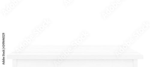 White wooden table top isolated on white background. Used for display or montage your products