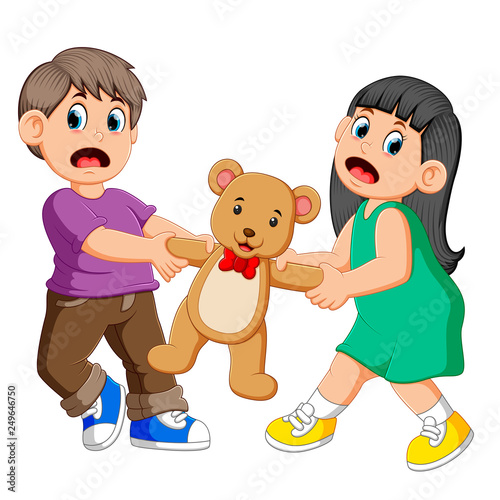 girl and boy fighting over a doll