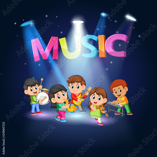 group band kids playing music at the stage