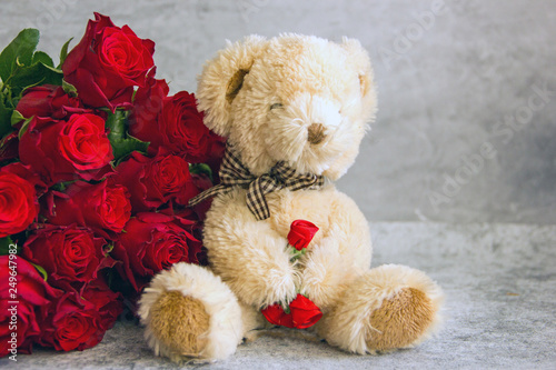 A Bouquet Of Red Roses And A Small Teddy Bear Greeting Card For The Holiday A Card About Love Happy Birthday Stock Photo Adobe Stock