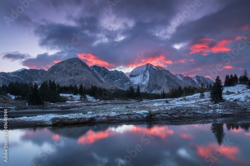 The Canadian Rockies or Canadian Rocky Mountains comprise the Canadian segment of the North American Rocky Mountains Beautiful reflection on a mountain lake in Banff National Park of Alberta Canada  photo