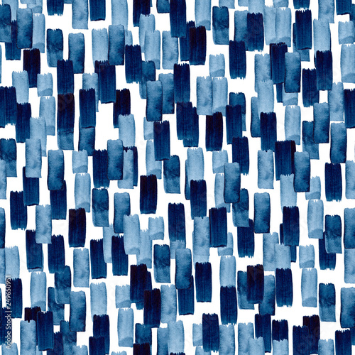 Seamless watercolor pattern with brushstrokes. Modern style abstract background in indigo color. Perfect for textile fabric, decorative paper or website wallpaper