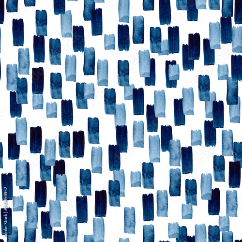 Seamless watercolor pattern with brushstrokes. Modern style abstract background in indigo color. Perfect for textile fabric, decorative paper or website wallpaper