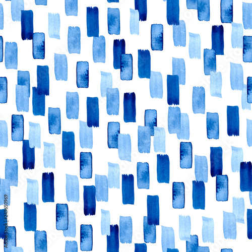 Seamless watercolor pattern with brushstrokes. Modern style abstract background in indanthrene blue color. Perfect for textile fabric, decorative paper or website wallpaper