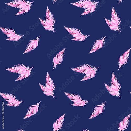 Seamless pattern with watercolour hand painted objects. Bright retro style abstract background in pink and blue color. Perfect for textile fabric, decorative paper or website wallpaper.