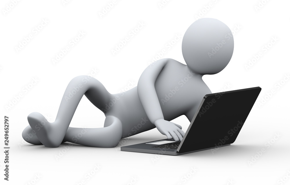 3d relaxed man working on laptop 3d relaxed man working on laptop