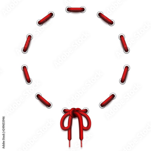 Round frame made of lacing with bowknot. Vector template illustration.