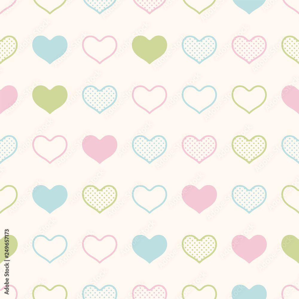 seamless baby pastel dotted heart background print - Vector