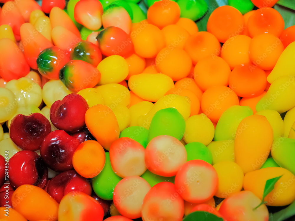 Luck Chup Thai traditional dessert Khanom Luk Chup (made of mung beans, coconut ...
