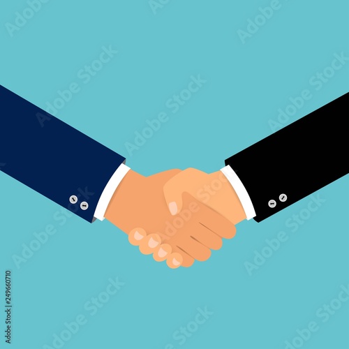Business handshake, Shaking hands flat design concept, Handshake, business agreement, bet, partnership concepts. Two hands shaking each other. Vector illustration