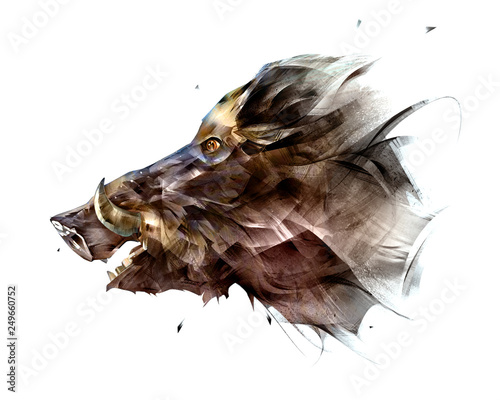 Fototapeta painted isolated bright face animal boar from the side