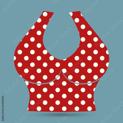 Top polka dot summer mode, swimsuit of pink color with print of dots, summer mode and fashion for women