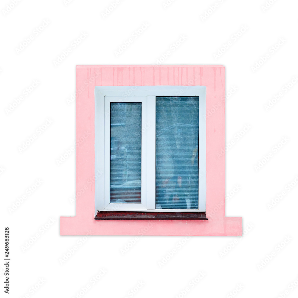 beautiful window with pink frame on isolated background