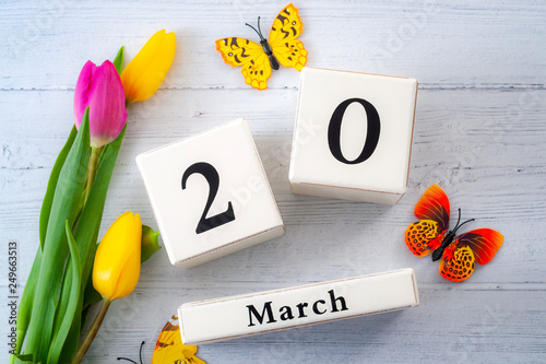 Slika na platnu First day of Spring and springtime equinox concept theme with block calendar set