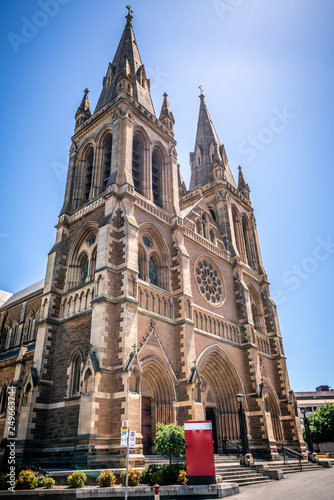 Front vertical view of St. Peter's Cathedral facade an Anglican cathedral church in Adelaide Australia