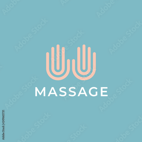 Massage spa vector logotype. Hands icon. Creative beauty resort salon logo design.