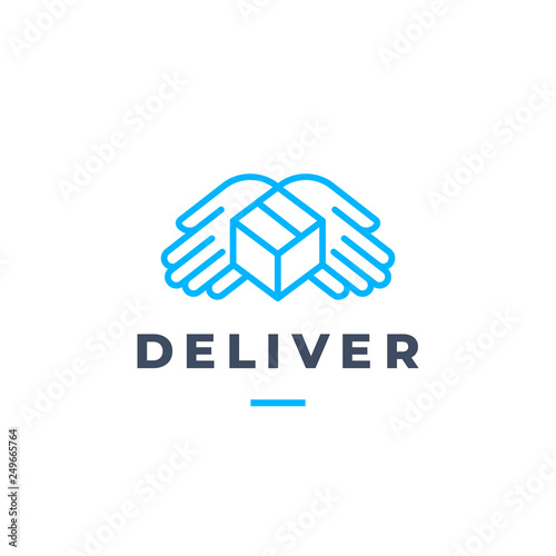 Fast Delivery Logo Template. Free shipping. Hands + Box + Wings + Trust