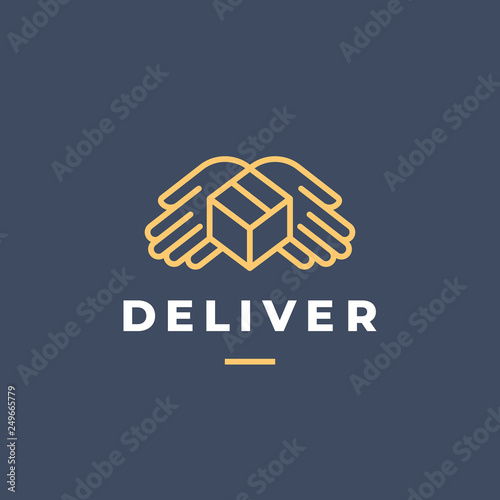 Fast Delivery Logo Template. Free shipping. Hands + Box + Wings + Trust