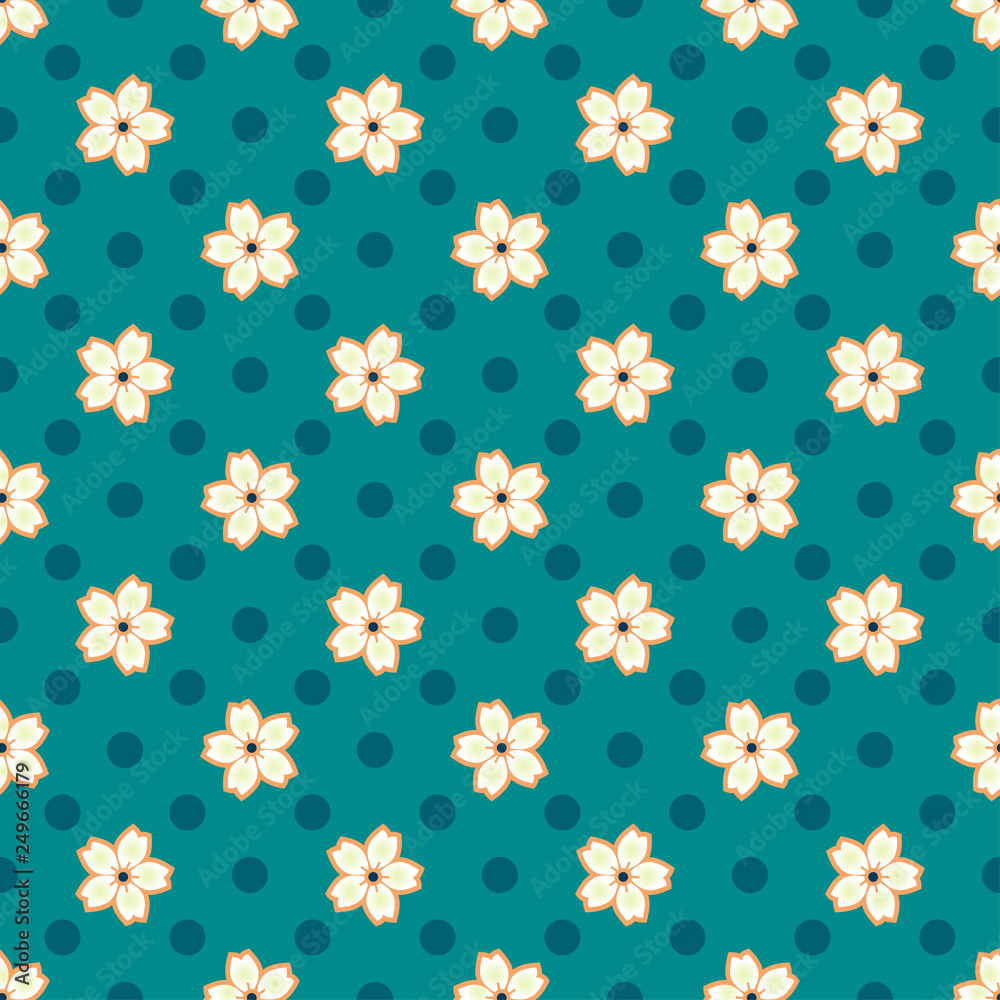 Simple pattern with small blooming cherry flowers