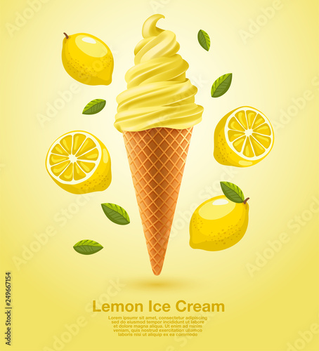 Lemon : Flavored Soft Ice cream Set : Vector Illustration