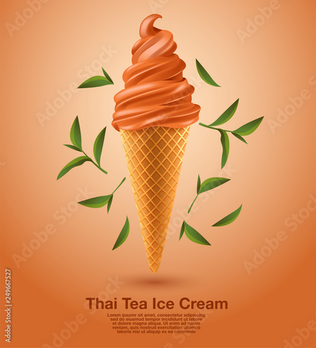 Thai Tea : Flavored Soft Ice cream Set : Vector Illustration photo