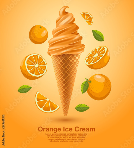 Orange : Flavored Soft Ice cream Set : Vector Illustration