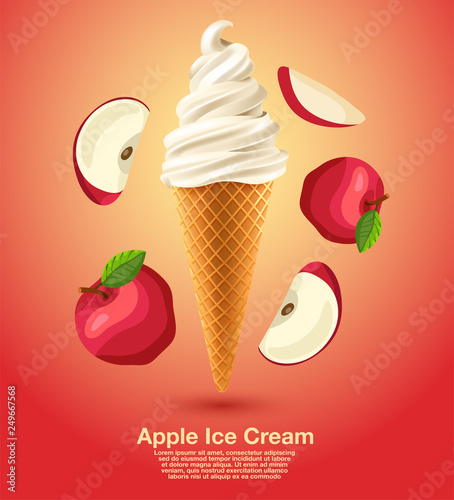 Red Apple : Flavored Soft Ice cream Set : Vector Illustration