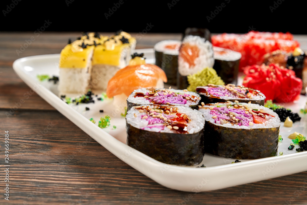 Close up of japanese sushi set. Close up of japanese sushi set.