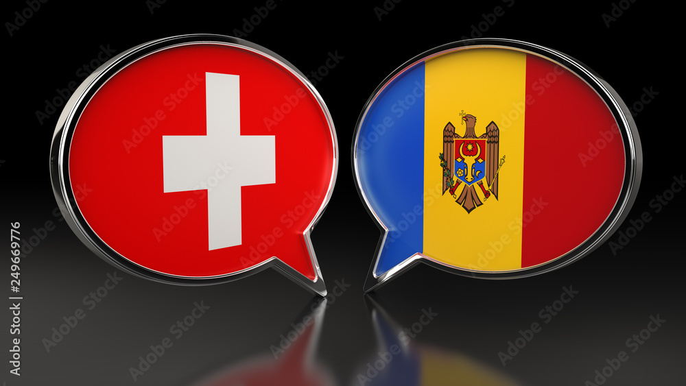 Fototapeta premium Switzerland and Moldova flags with Speech Bubbles. 3D illustration