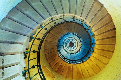 Upside view of a spiral staircase in lighthouse