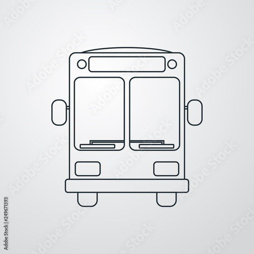 Icono plano lineal autobús vista frontal en fondo gris