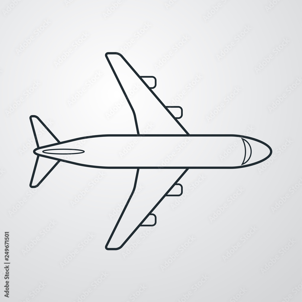 Fototapeta premium Icono plano lineal avión de pasajeros en fondo gris