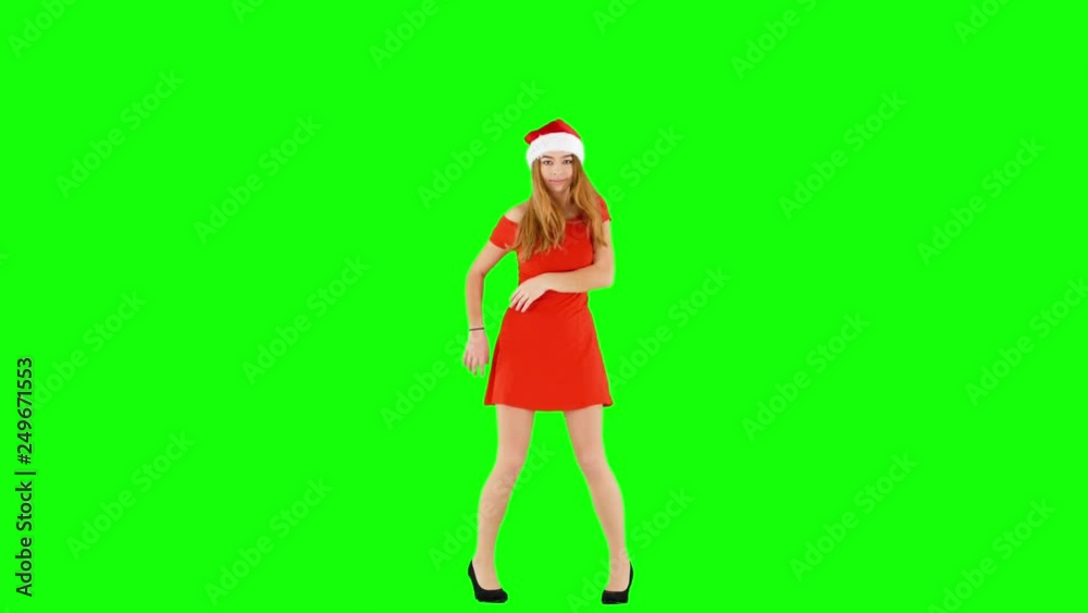 Pretty Girl Dancing in Christmas Santa Claus Outfit Pretty Girl Dancing in Christmas Santa Claus Outfit
