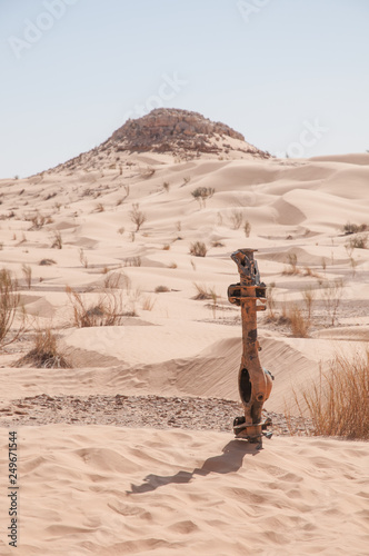 Axle stuck in desert sand, right picture side