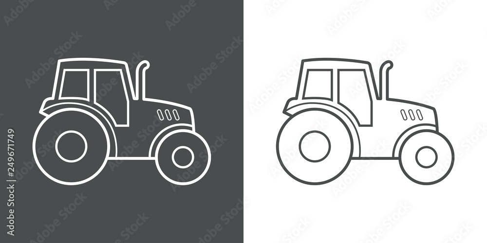 Icono plano lineal tractor en gris y blanco