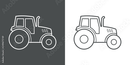 Icono plano lineal tractor en gris y blanco