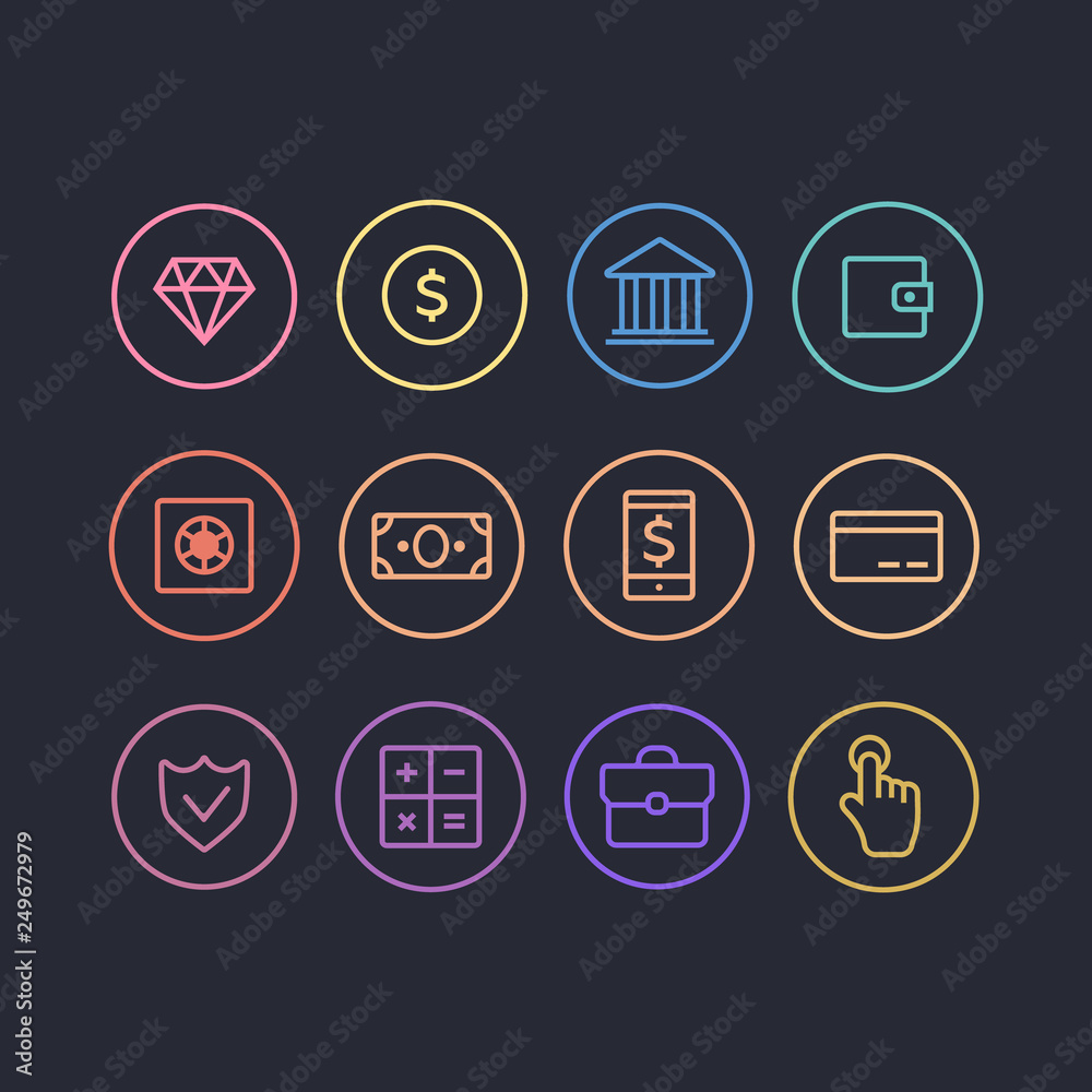 Money banking cash business and finance icons. Tax and finance icons vector set Money banking cash business and finance icons. Tax and finance icons vector set