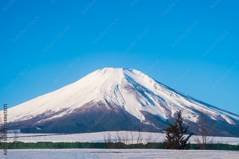 Mount Fuji, Fujiyama Top beautiful snow could for Japan beautiful landscape Highest point, view from white cold roof, Mount winter Fujisan for traver and landmark in tokyo in sunlight blue sky,closeup