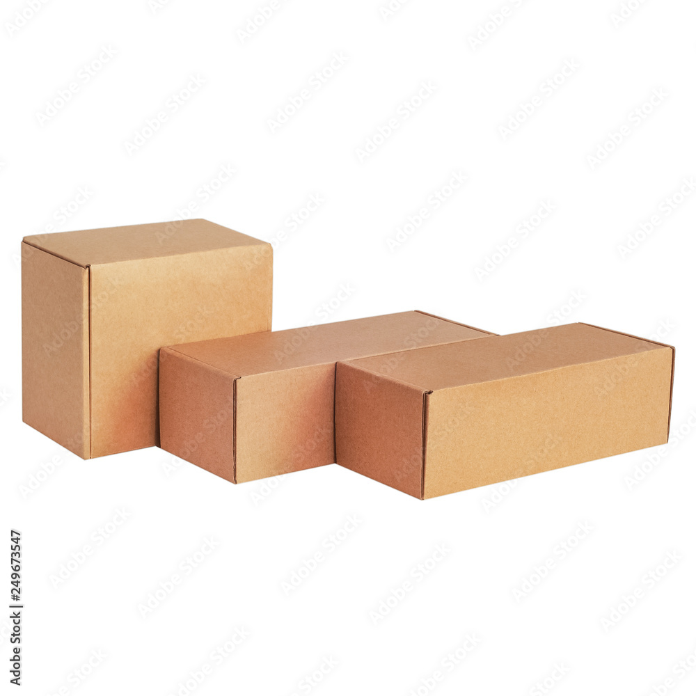 Cardboard boxes for goods on a white background. Different size. Isolated on white background. Cardboard boxes for goods on a white background. Different size. Isolated on white background.