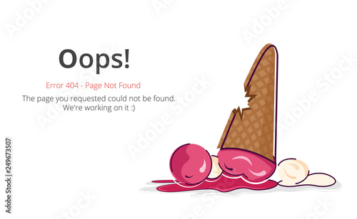 Error 404 page layout vector design. Website 404 page creative concept. The page you requested could not be found. Oops 404 error page.