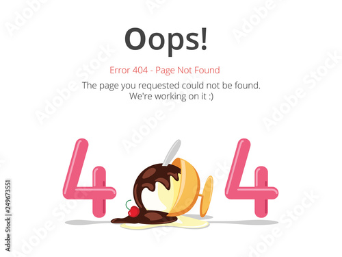 Error 404 page layout vector design. Website 404 page creative concept. The page you requested could not be found. Oops 404 error page.