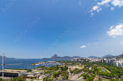 Panoramic view of Rio de Janeiro - Brazil. Sugar Loaf, Corcovado, Paris Square, Marina da Glória, Museum of Modern Art, Bay Guanabara Entrance