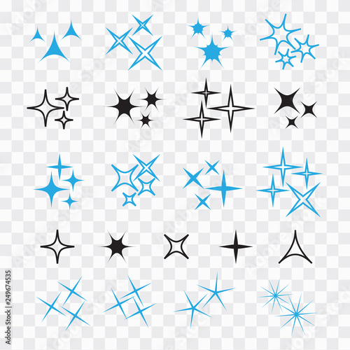 Sparkle lights stars set. Glowing light effect star.